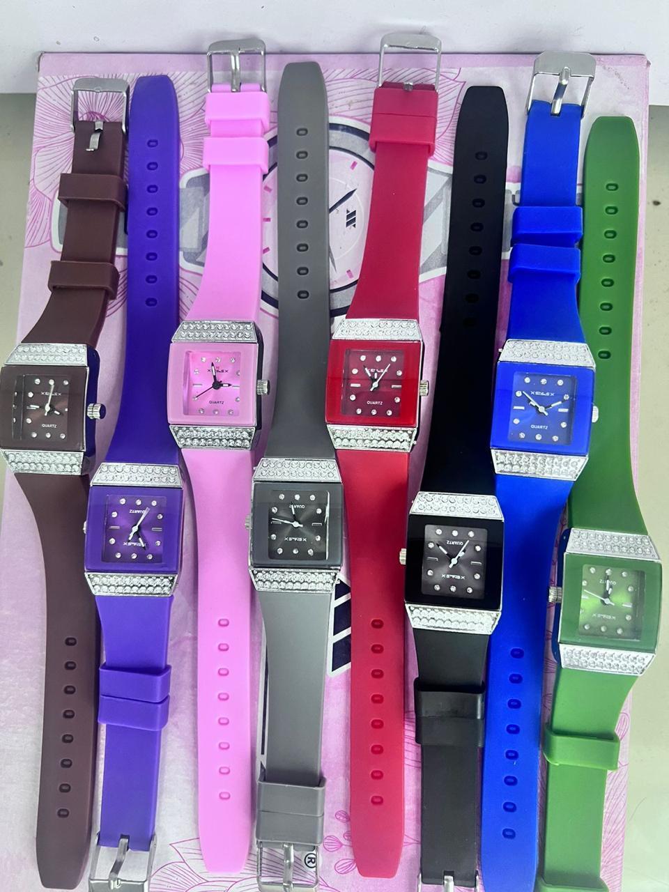Silicone band stainless steel case diamond watch