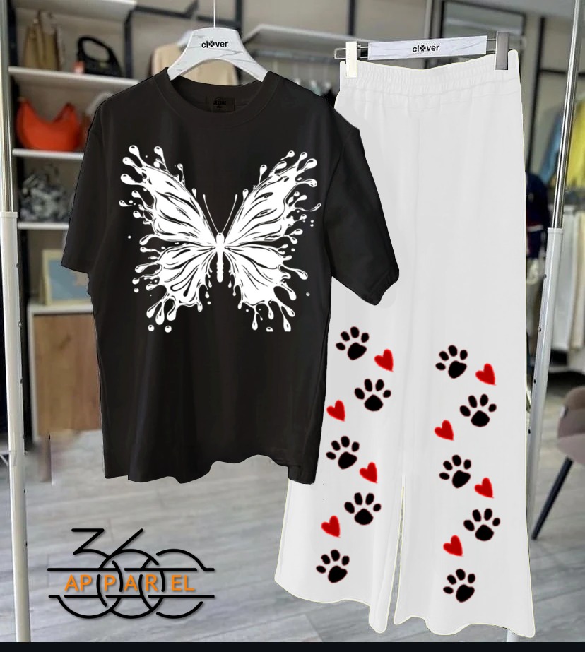 Printed night suits black shirt white trouser