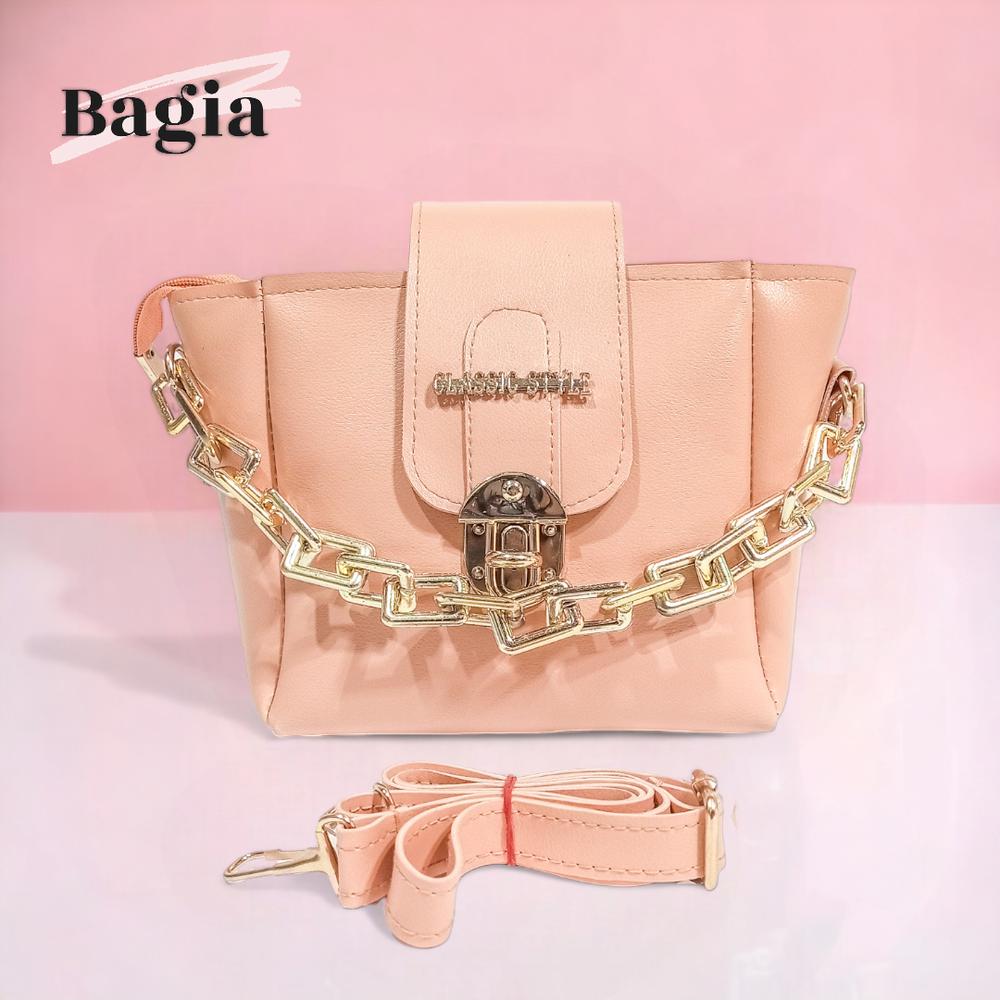 Women's PU Leather Crossbody Handbag With Golden Chain