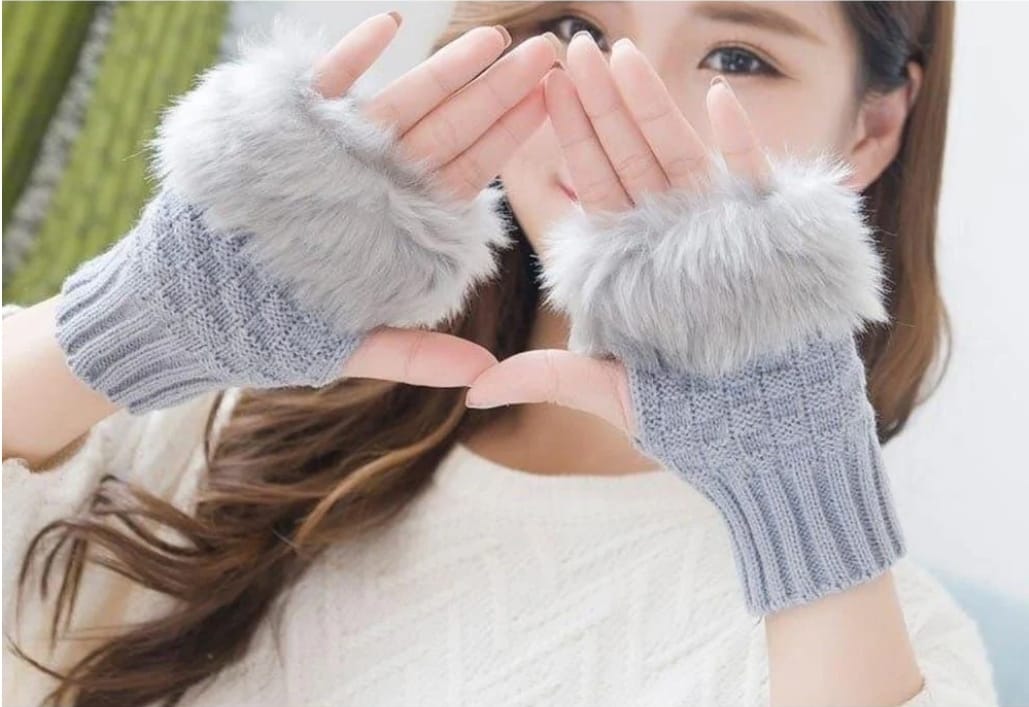 Winter Faux Rabbit Fur Gloves For Women* 1