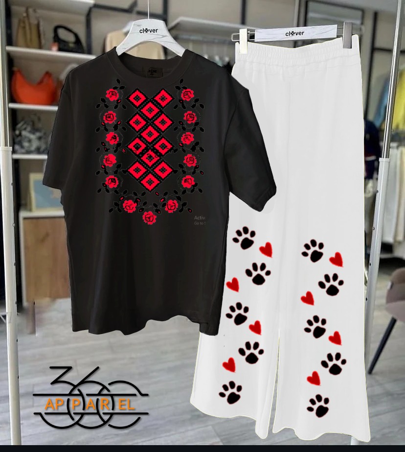 Printed night suits black shirt white trouser