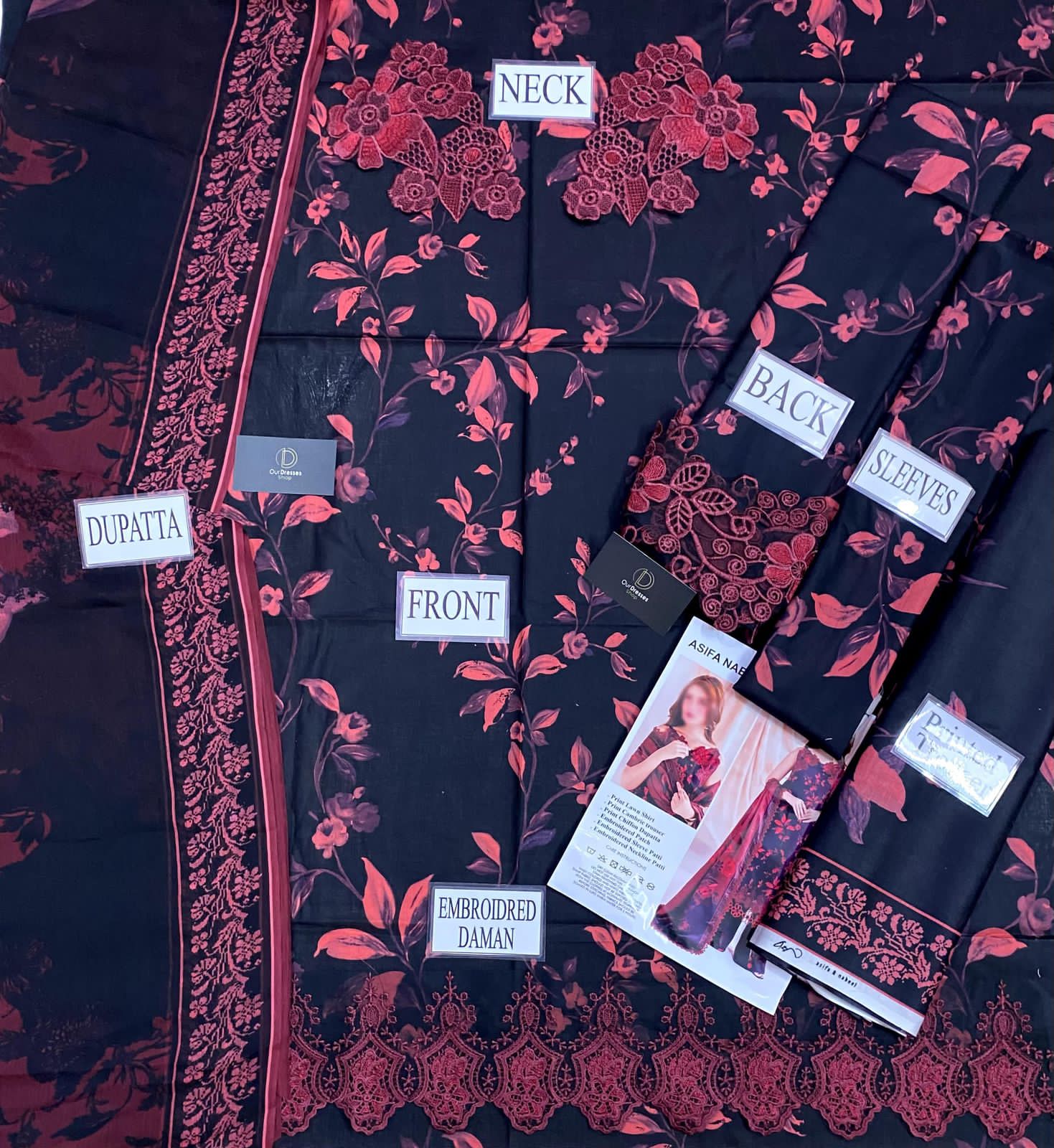 *PRESENTING ASIFA NABEEL BRAND TRENDING OUTFIT*  Fabric 3PC *Lawn with Chiffon Dupatta*  •Printed la