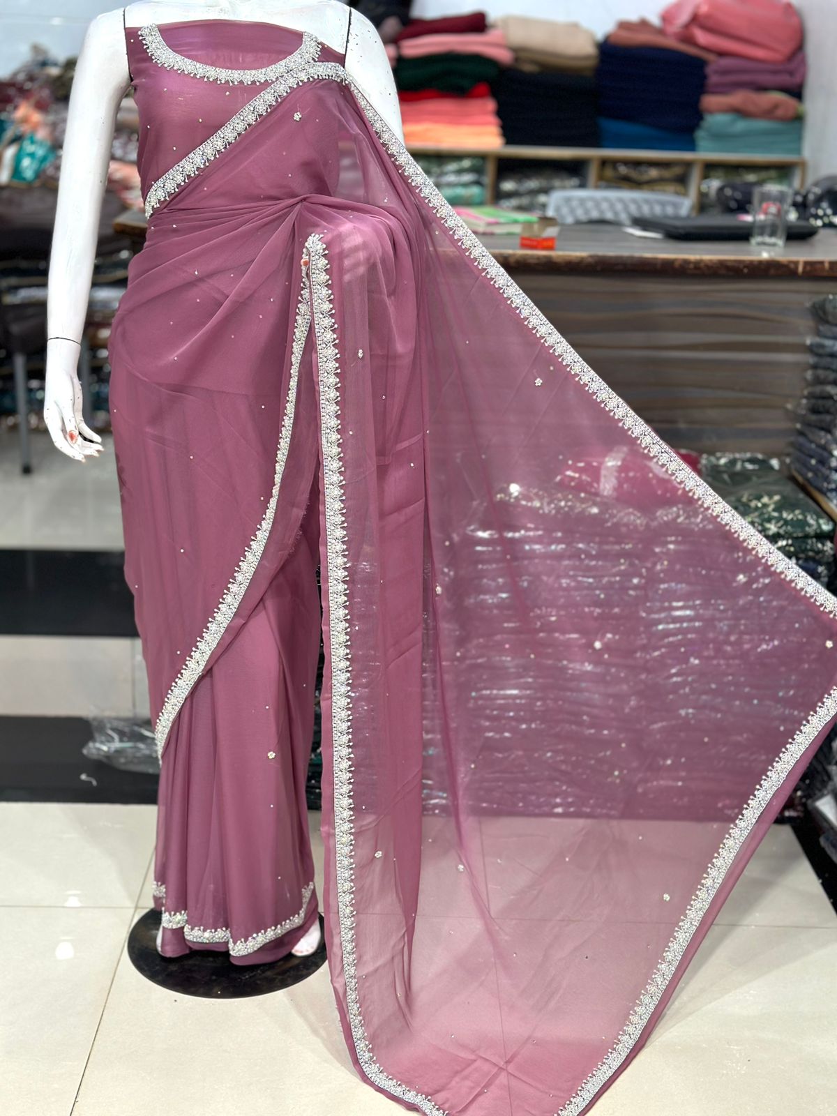 Chiffon HANDWORK Unstitched Saree