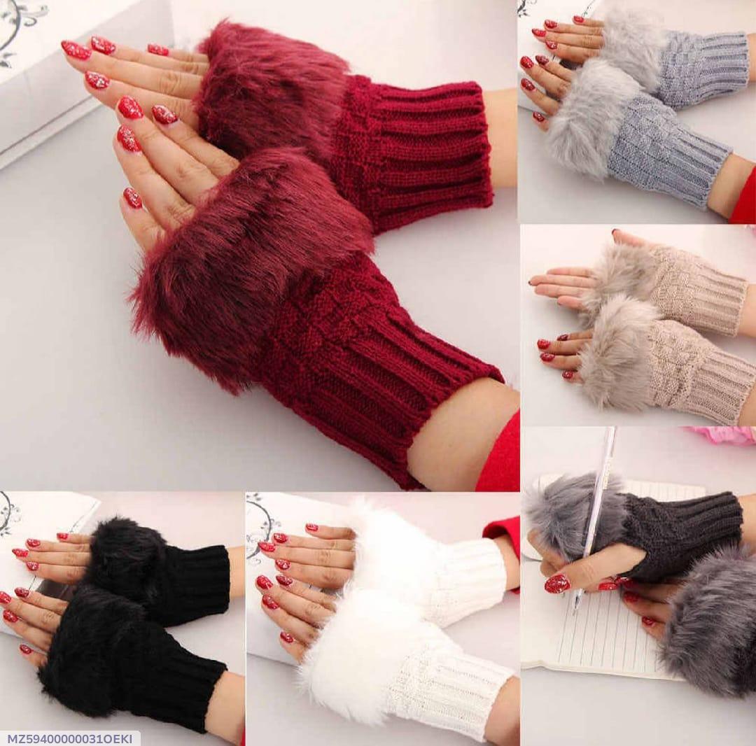 Warm Multicolor Fur lined Gloves for Extreme cold weather 2pcs set