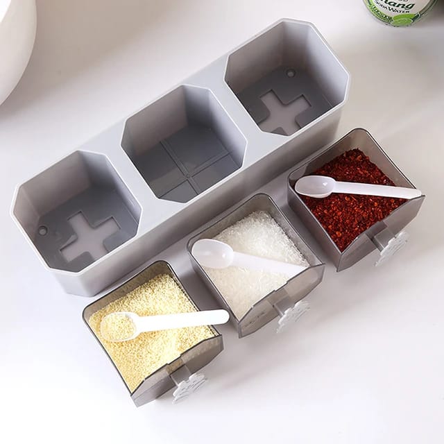 Wall mounted sticking 3 portion spice box