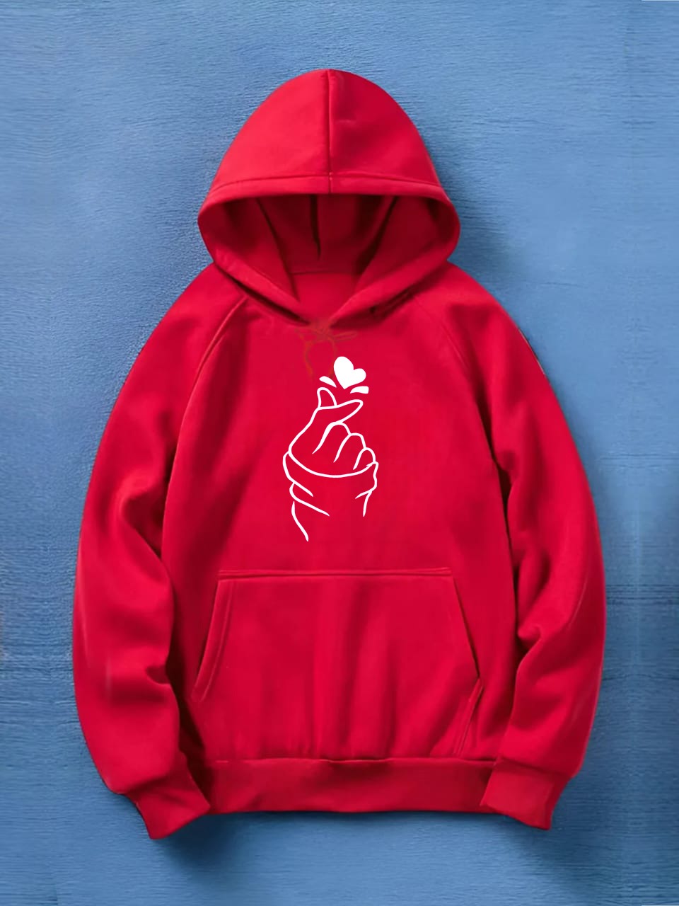 women's red printed hoodie