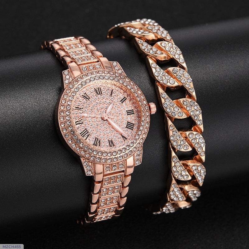 Women's Diamond Artificial Set Roman Watch Rosa Gold