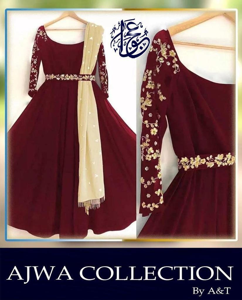 Sleeve, Belt Embroidery Maxi With Pearls Attached Dupatta 4Pcs