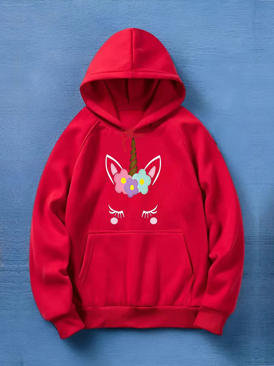 women's red printed hoodie