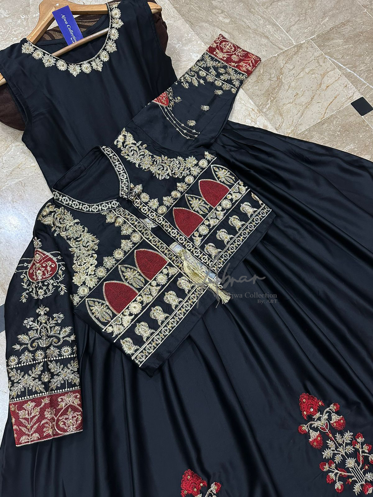 Allover Handwork,Nug Stone Embroidery Heavy Work On Koti Front And Back With Emb Long Maxi 2Pcs