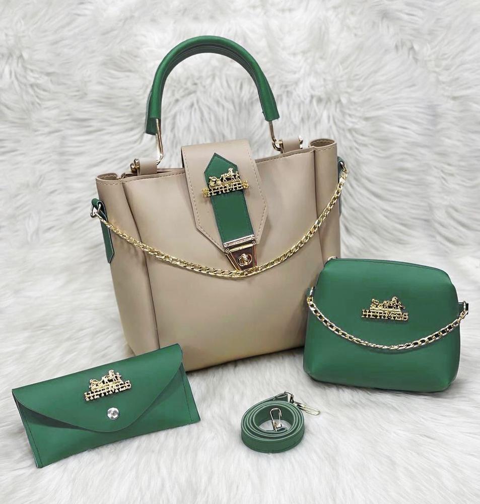 Women's PU Leather Plain Handbag's pack of 3