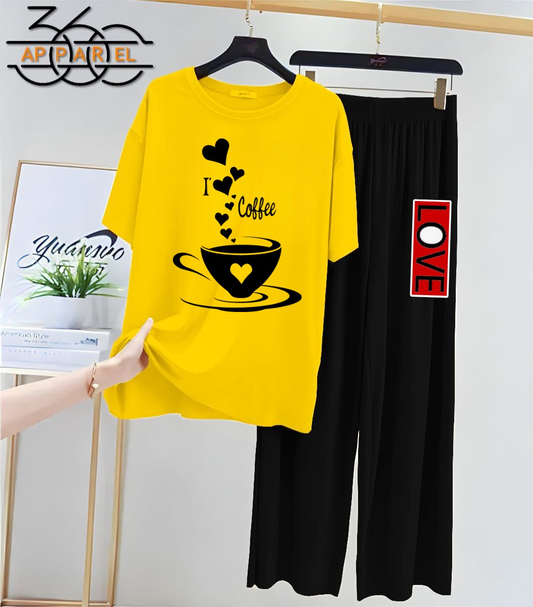 Printed night suit yellow