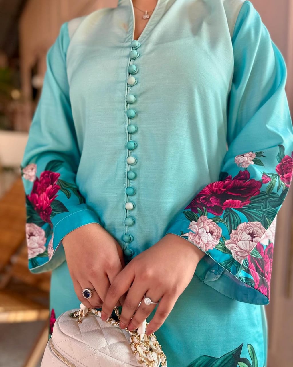 Raw silk printed stitch 2pcs