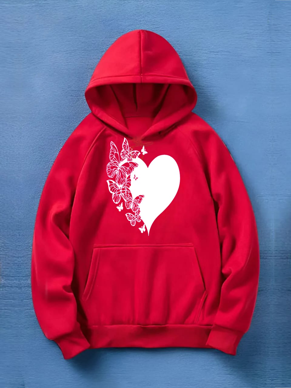 women's red printed hoodie