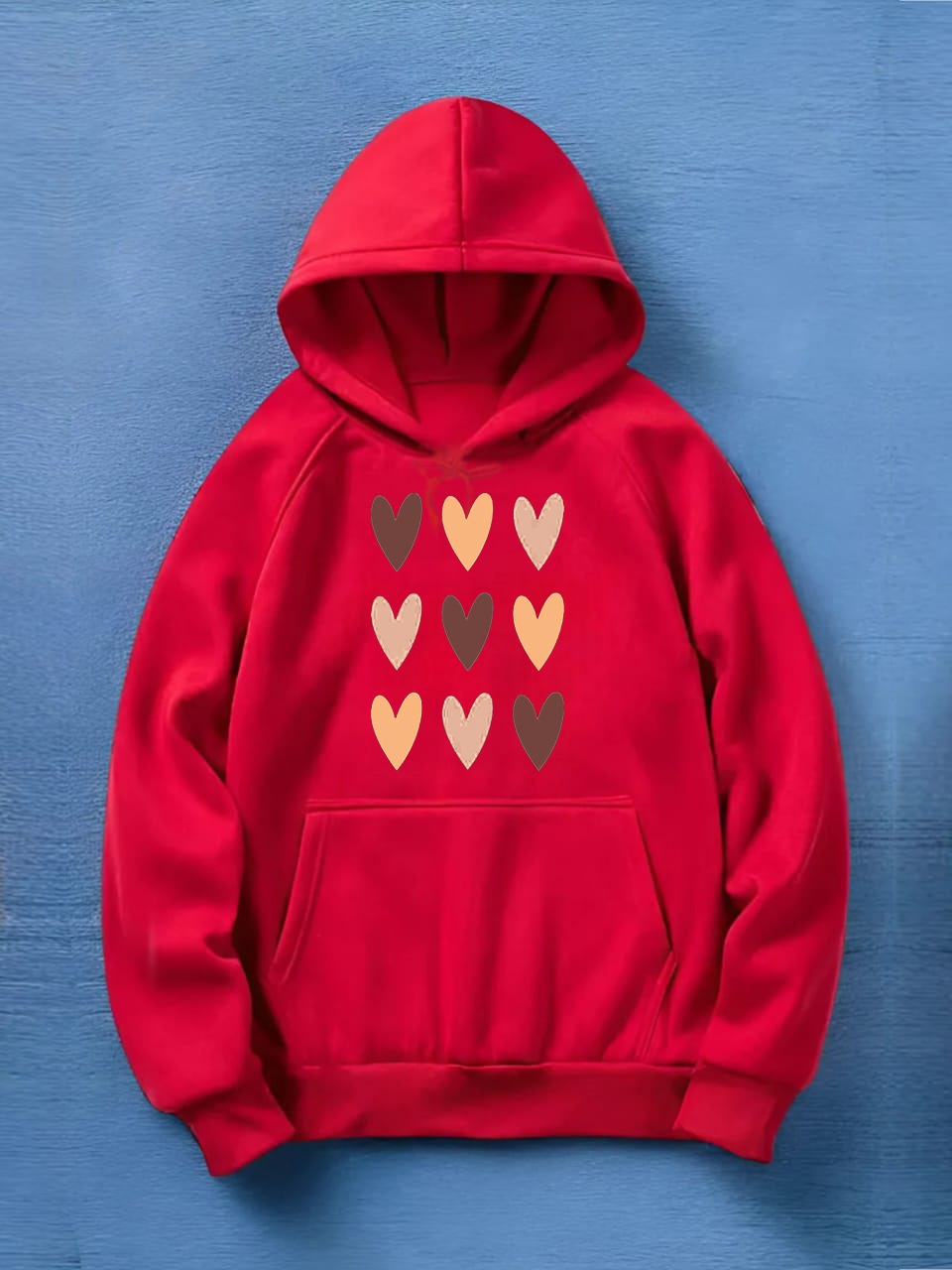 women's red printed hoodie