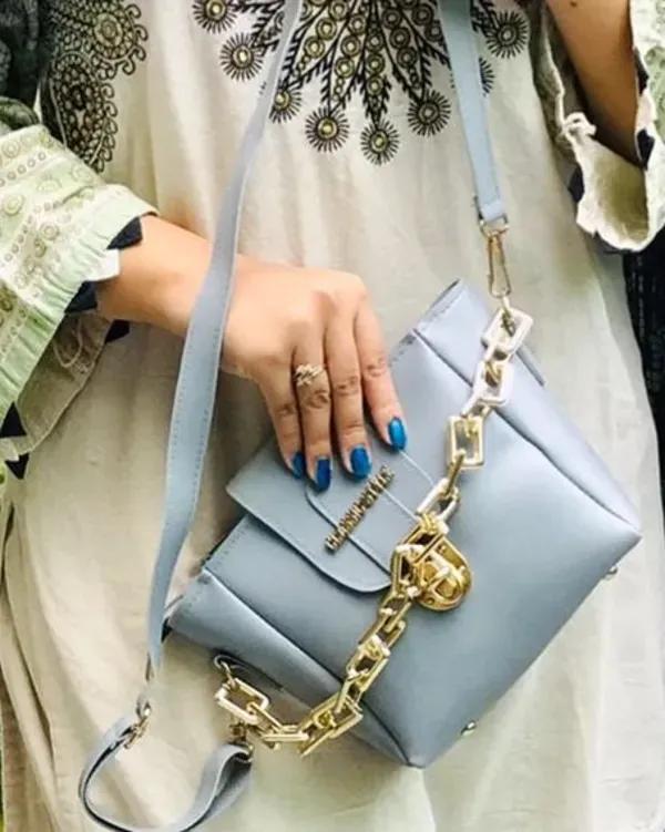 Women's PU Leather Crossbody Handbag With Golden Chain