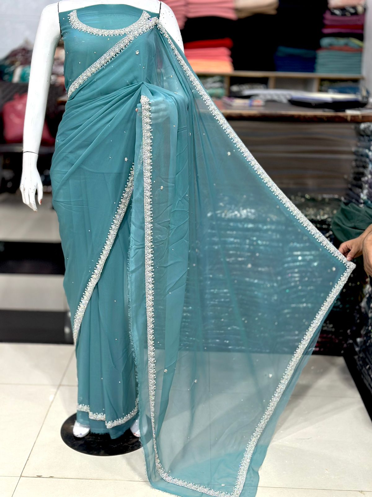 Chiffon HANDWORK Unstitched Saree