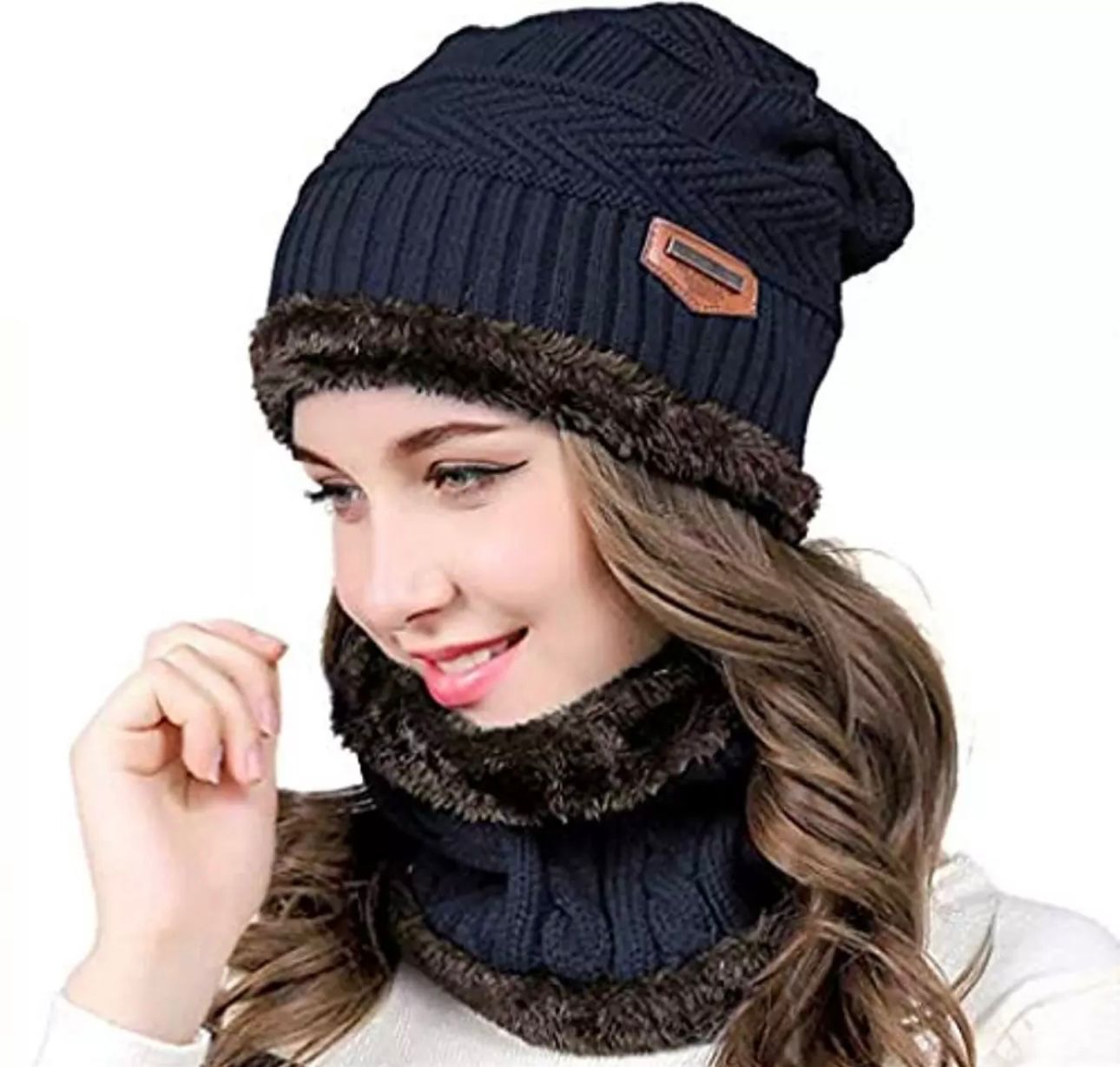 Beanie Wool Cap With Neck Warmer. Full Set-2 Pieces.